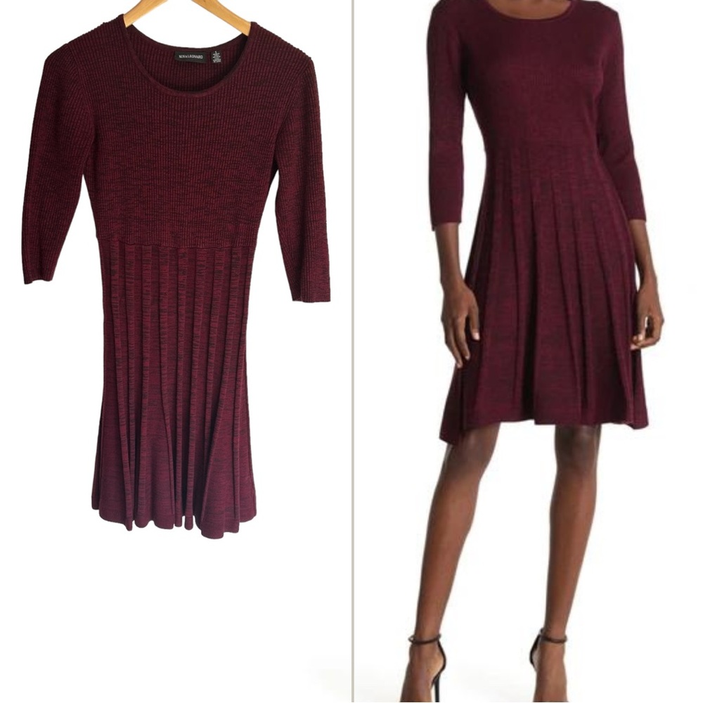 Nina Leonard Pleated Scoop Neck Dress Size Small